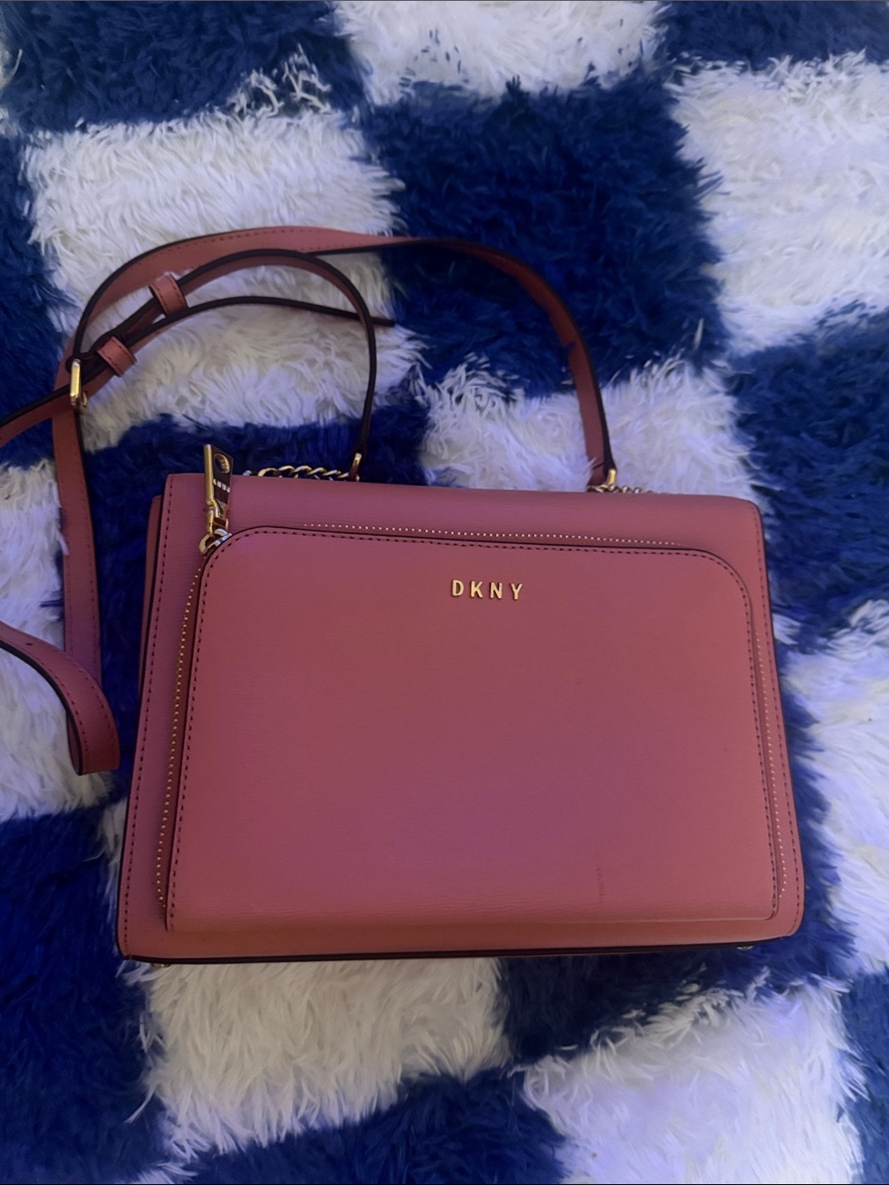 DKNY Rose Pink Leather Shoulder Bag with Gold Hardware